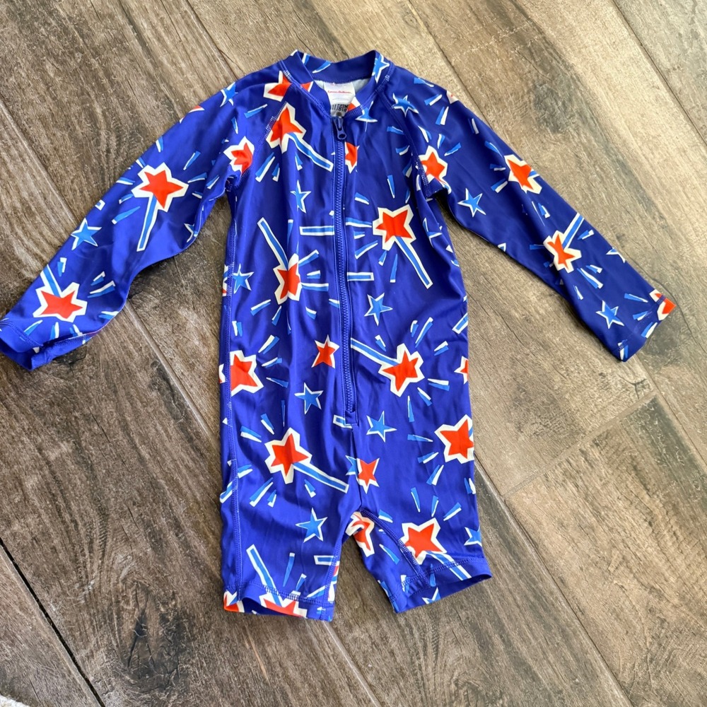 Hanna Andersson Baby Sparkle And Shine Summer Print Rash Guard Swimsuit, Blue,3T